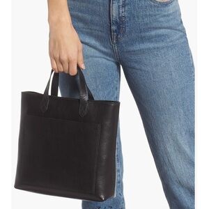 Madewell Small Transport Zipper Top Leather Crossbody Tote Bag w/ strap Black